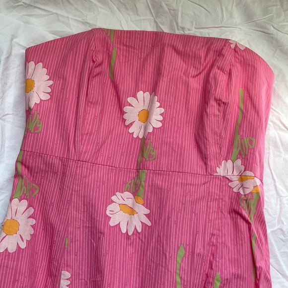 Lily Pulitzer Daisy pattern pink strapless dress - Picture 2 of 6